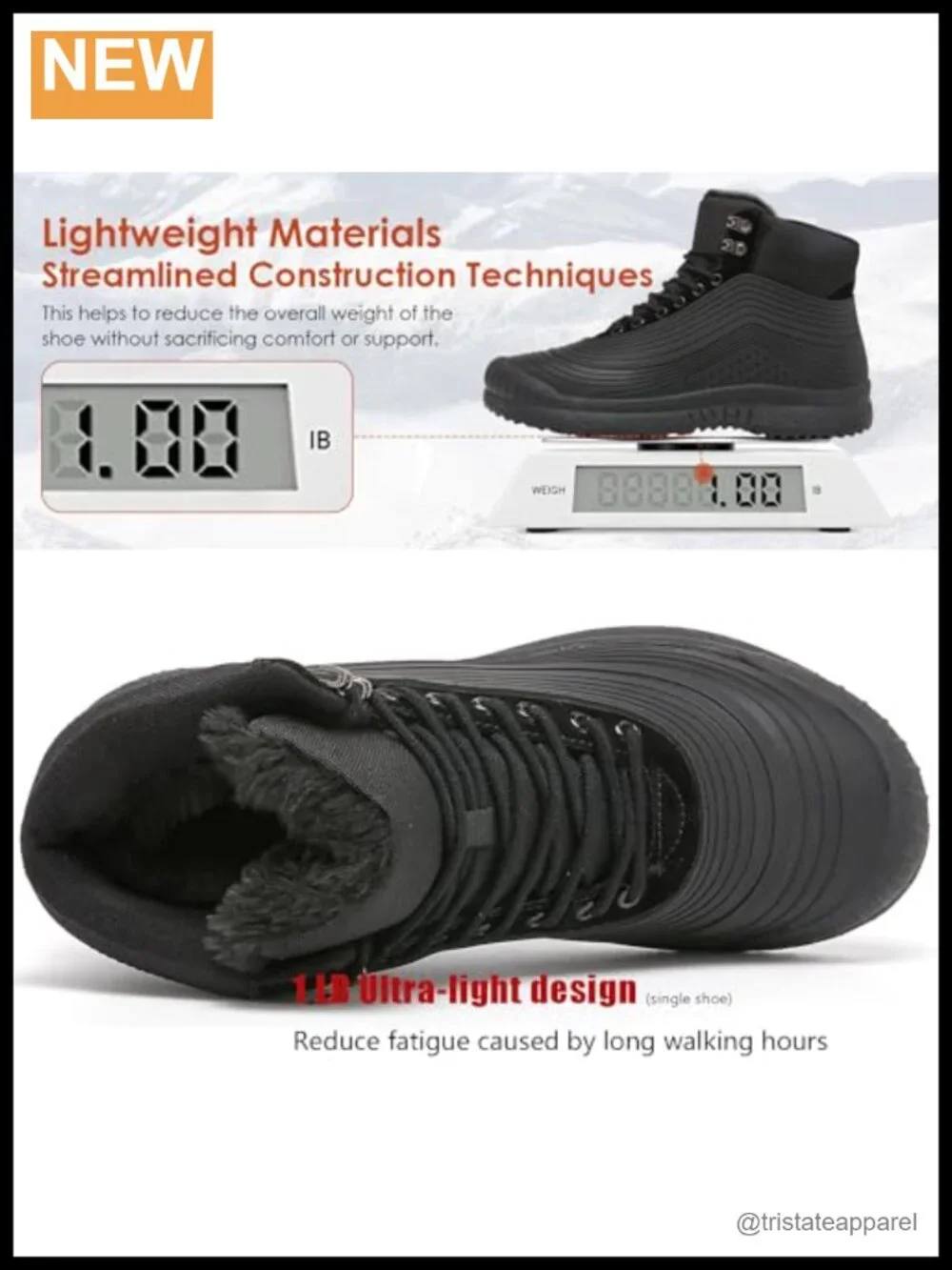 Insulated Waterproof Fur Lined Snow Boots Non Slip Lightweight Winter Shoes